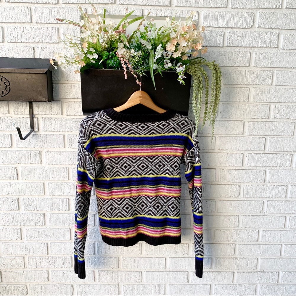 Mossimo Patterned Aztec Sweater With Stripes S/P - Picture 5 of 8